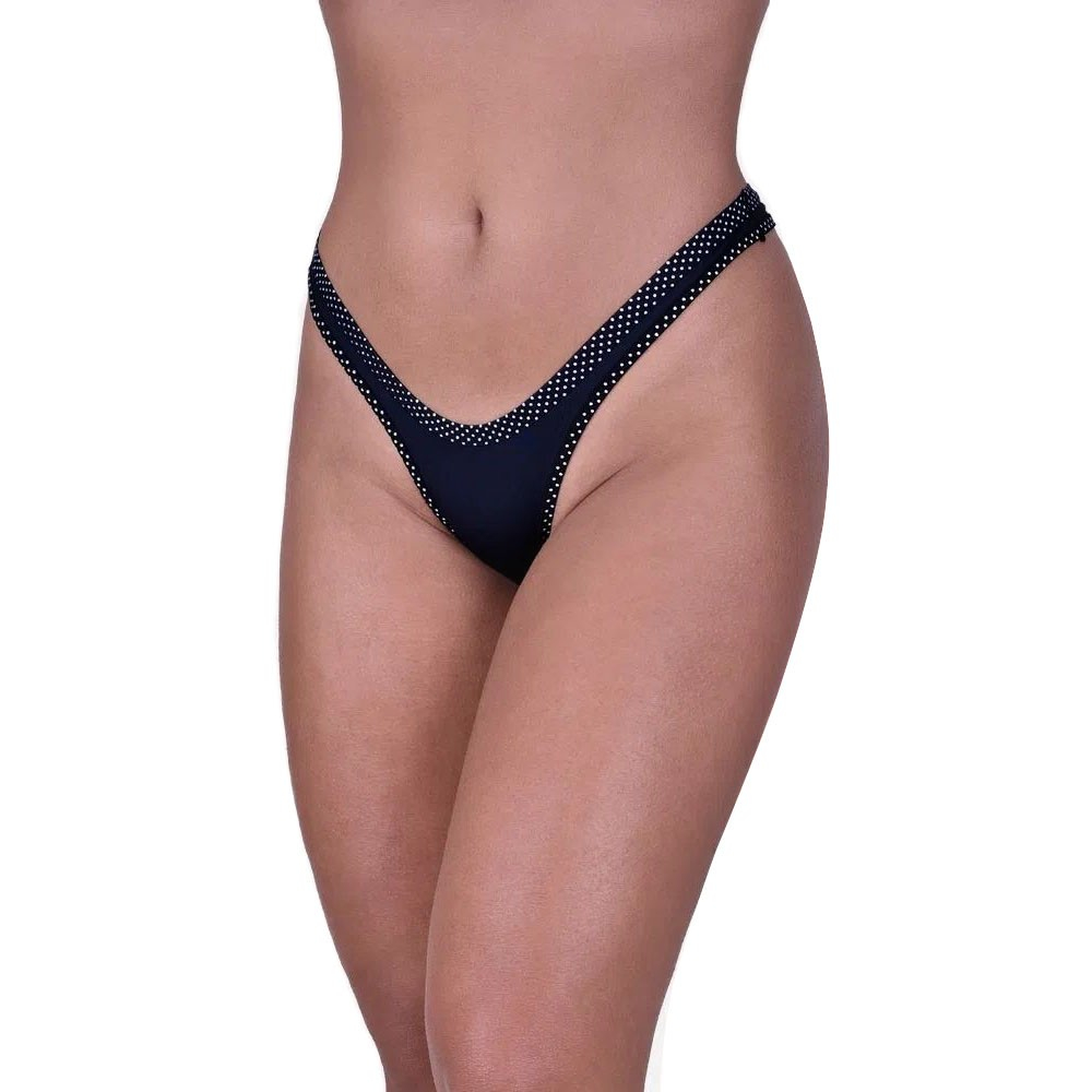 Calcinha string fio dental sexy em microfibra preta com po�s, vista frontal