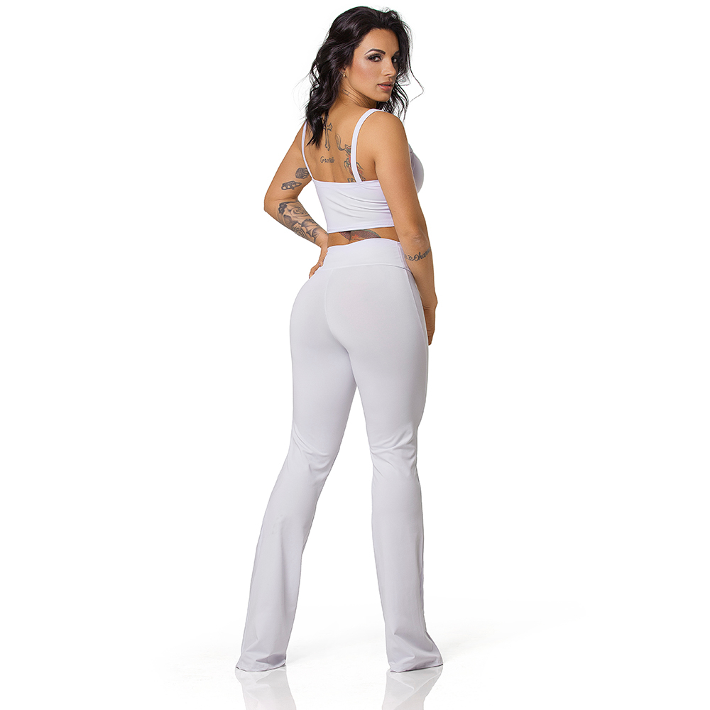 Conjunto Sensual Sexy em Suplex Poliamida com Bojo Cal�a Flare Branco | Foto 04