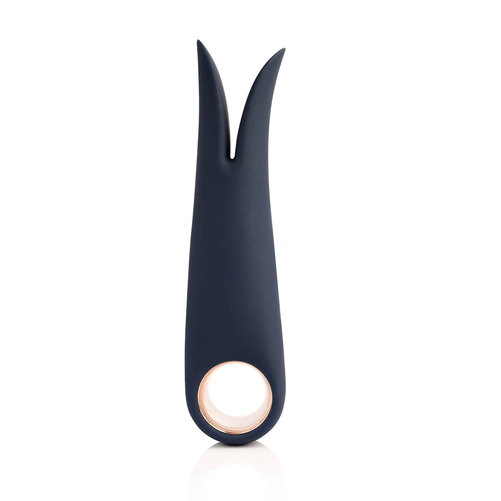 Vibrador Feminino Recarreg�vel Crazy Azul em silicone com design dual para clit�ris e ponto G