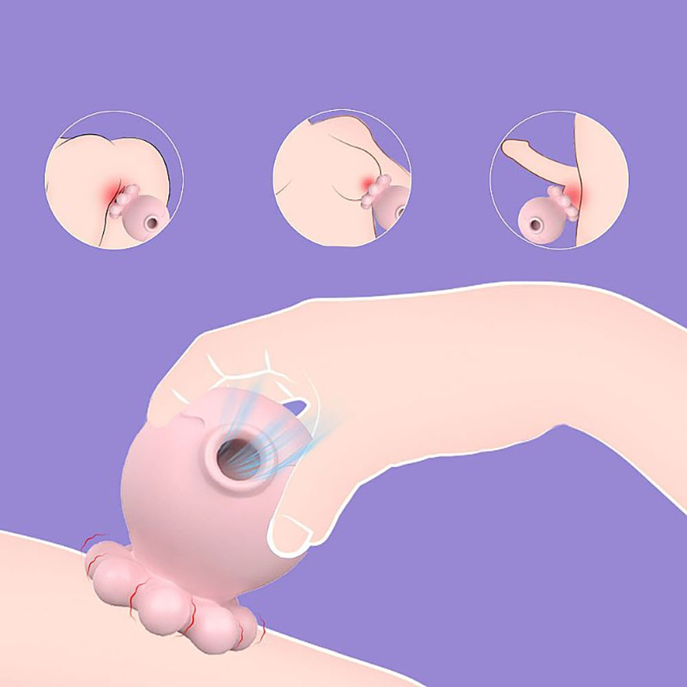 Estimulador para Clit�ris Kiss Baby Rosa com imagem ilustrativa de uso em clit�ris, mamilos e ponta do p�nis, e na perna
