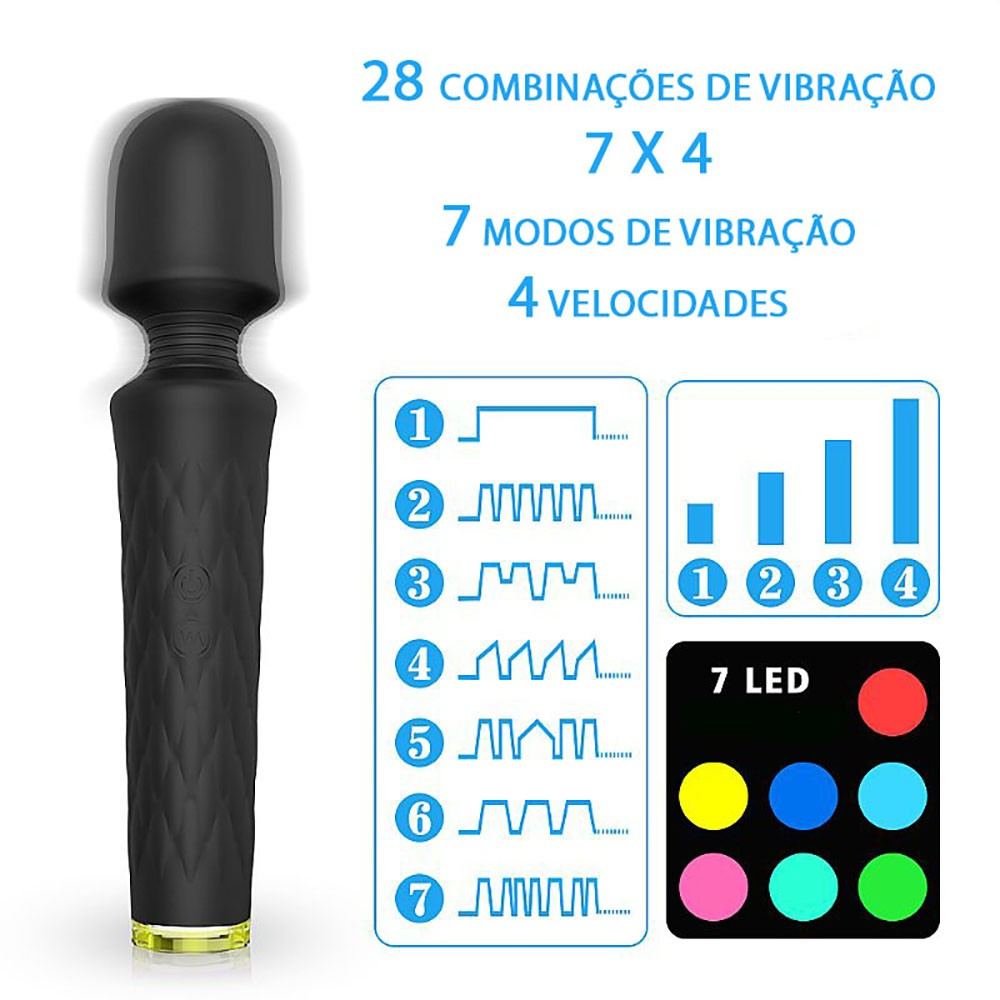 Massageador Er�tico Recarreg�vel em Silicone com 7 Vibra��es Luna Preto | Foto 04
