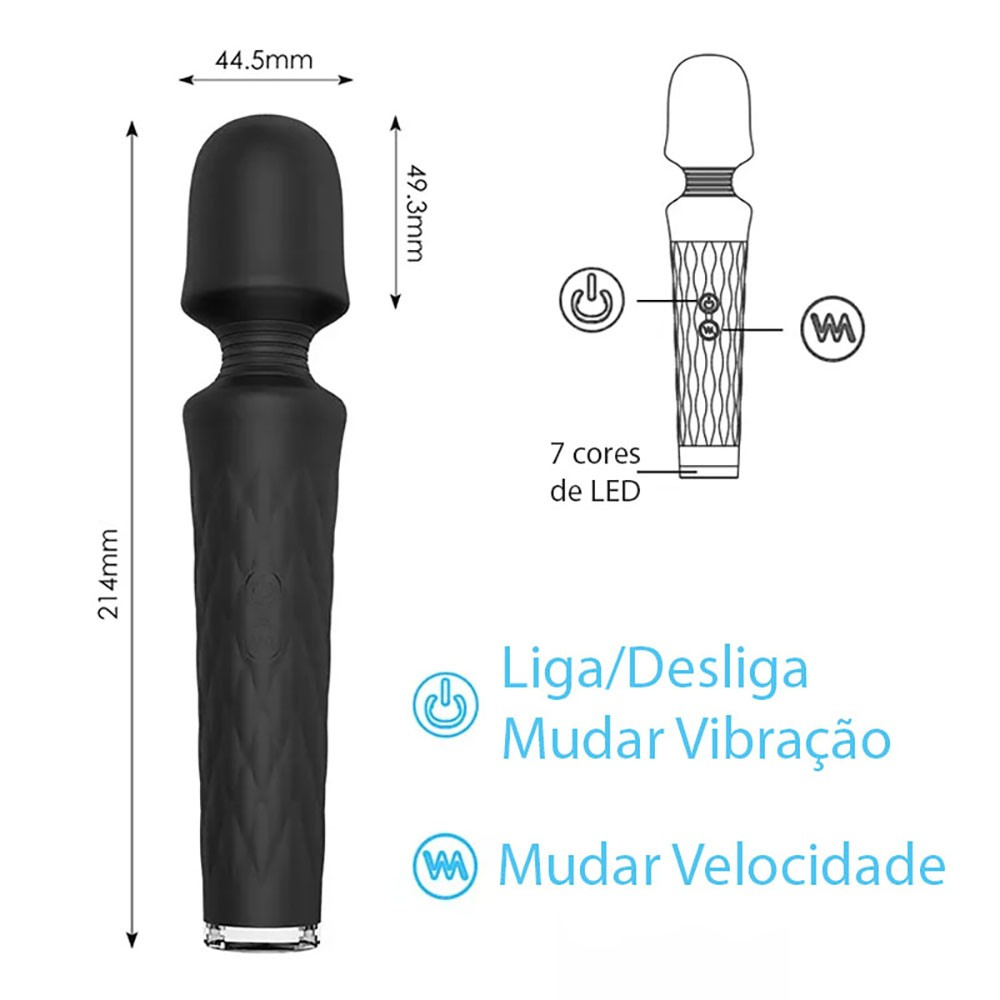 Massageador Er�tico Recarreg�vel em Silicone com 7 Vibra��es Luna Preto | Foto 05