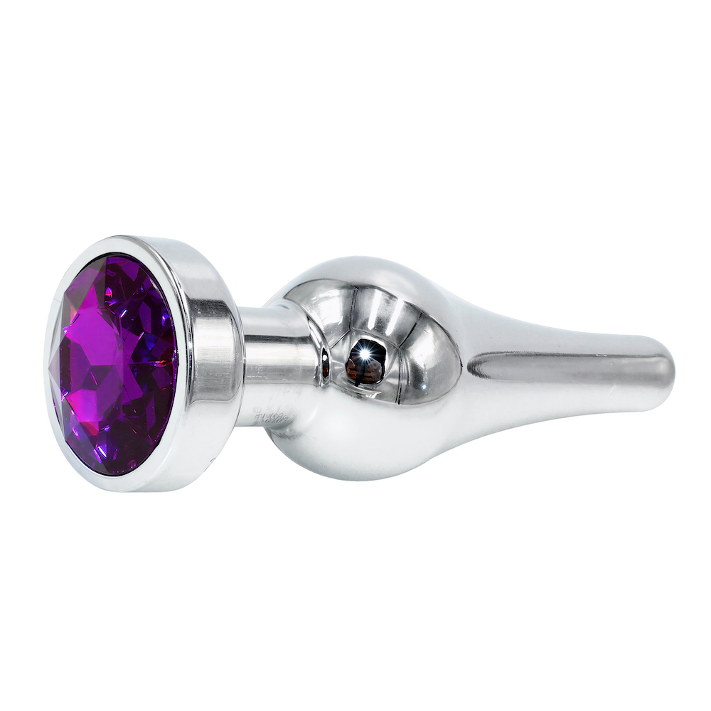 Plug Anal Joia em A�o Inox Tamanho M com Cristal Roxo e Formato C�nico Anat�mico de 10 x 3cm | Foto 02
