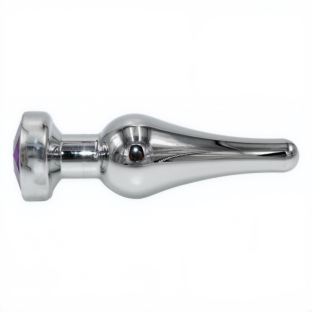 Plug Anal Joia em A�o Inox Tamanho M com Cristal Roxo e Formato C�nico Anat�mico de 10 x 3cm | Foto 05