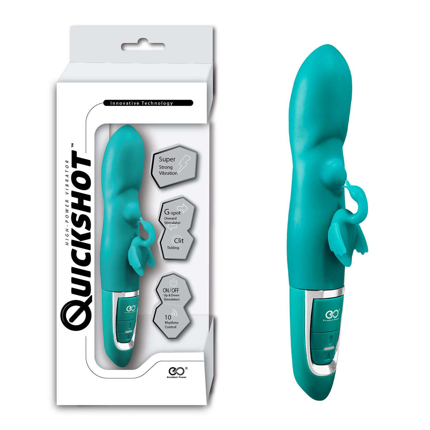 Vibrador Feminino � Prova de �gua Cisne Verde com embalagem, destacando funcionalidades de super vibra��o e controle de 10 ritmos
