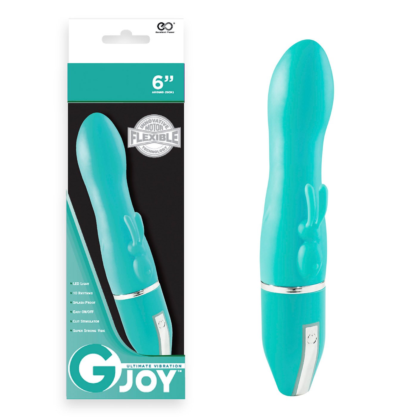 Vibrador Feminino � Prova de �gua, 10 Vibra��es, Rabbit Verde, vista da embalagem com informa��es do produto