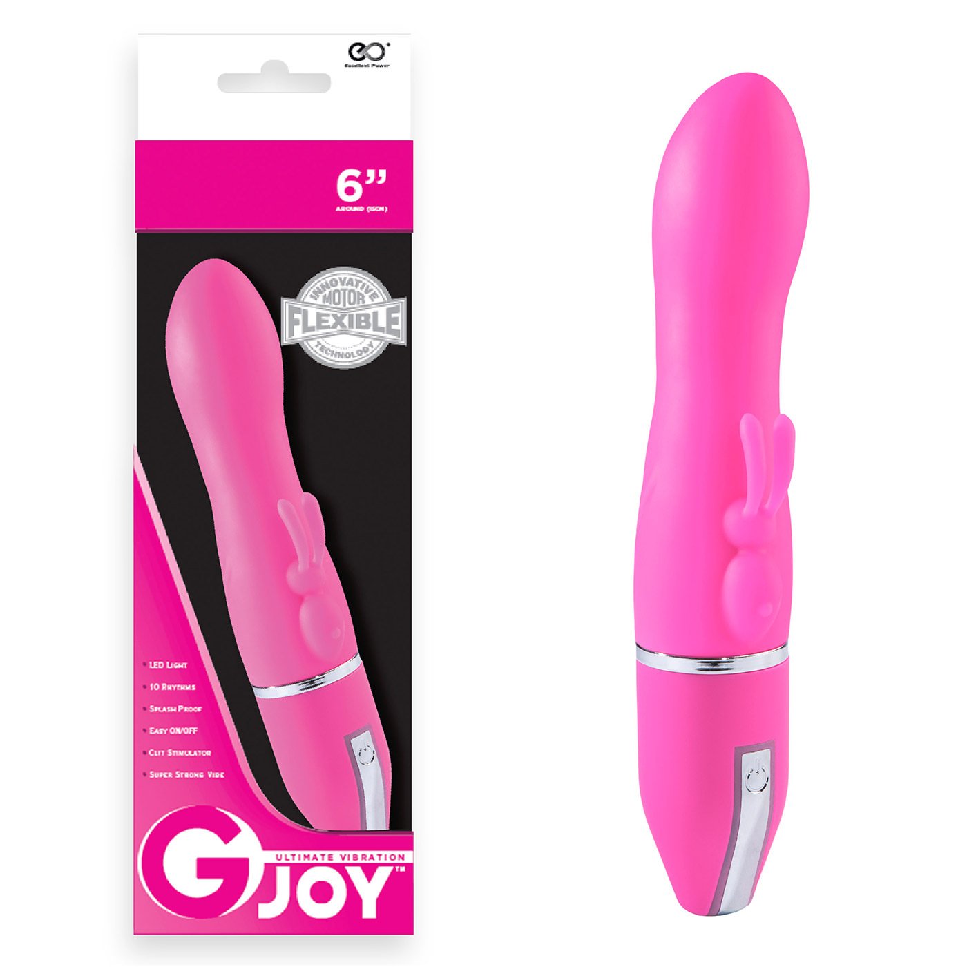 Vibrador Feminino � Prova de �gua, 10 Vibra��es, Rabbit Rosa na embalagem, mostrando suas caracter�sticas