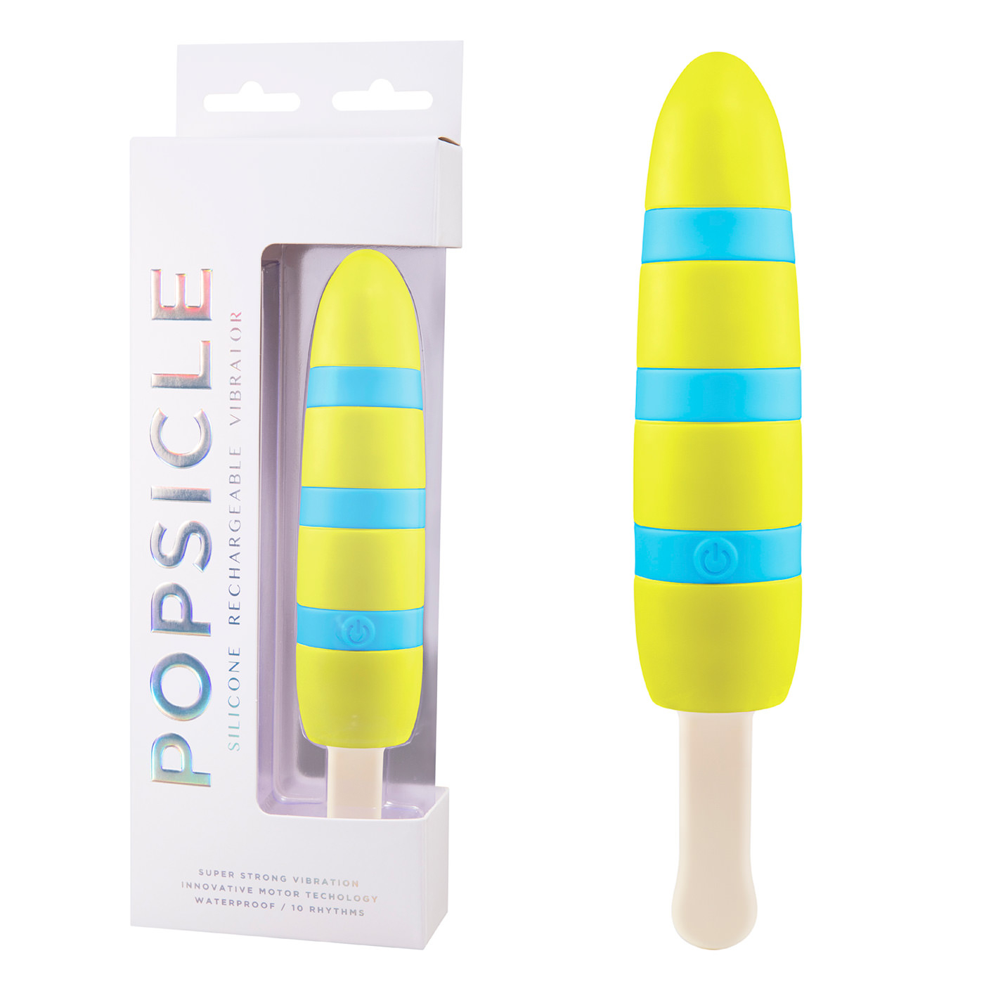 Vibrador Feminino Formato de Picol�, Silicone, Recarreg�vel, 10 Vibra��es Amarelo | Foto 02