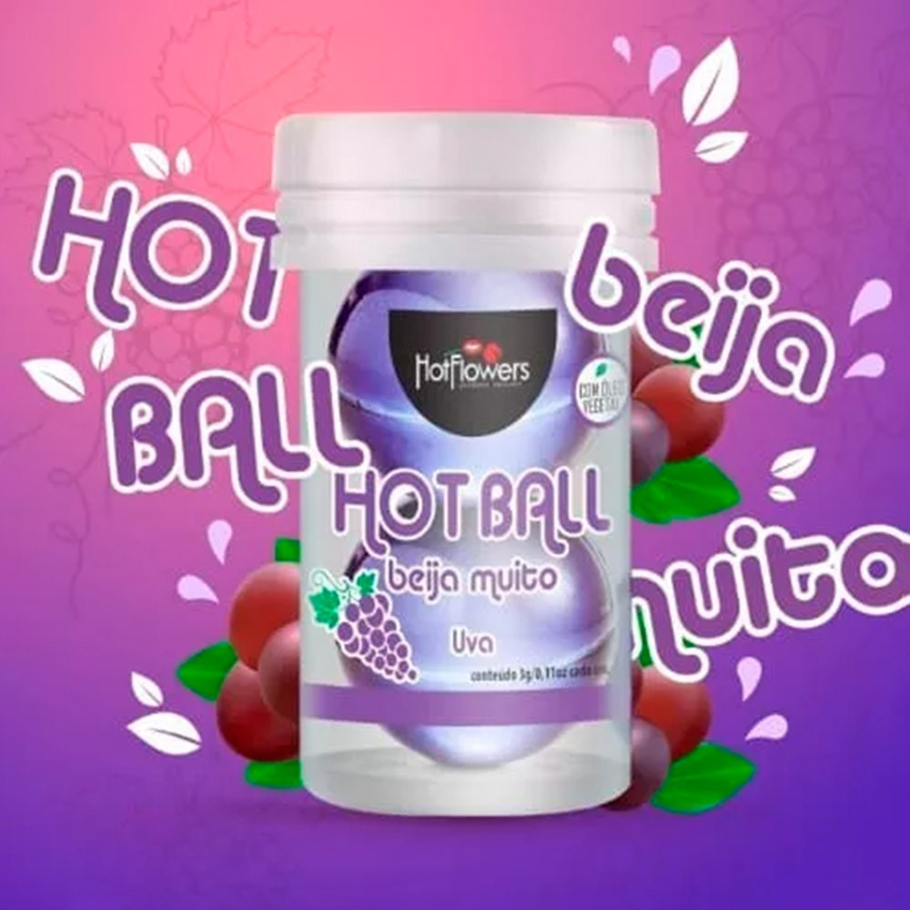 Bolinha de �leo Corporal Hot Ball Aroma Uva dissolvendo suavemente com o calor do corpo, liberando �leo vegetal para lubrifica��o.
