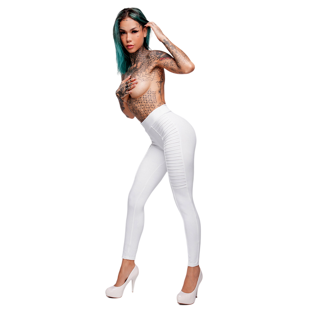 Cal�a Sensual Sexy em Suplex Poli�ster com Nervuras Branca vista lateral