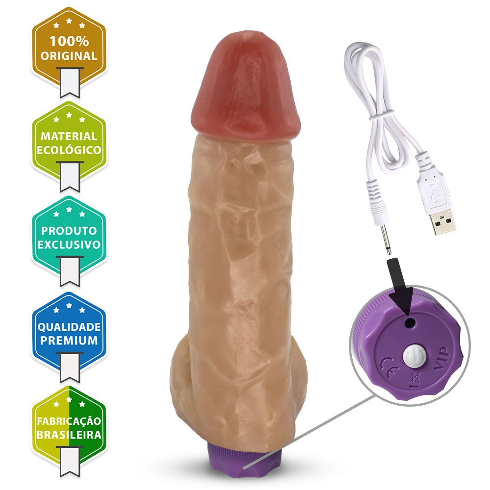 P�nis Real�stico com Vibrador 10 Modos Recarreg�vel via USB CRONO Bege | Foto 03