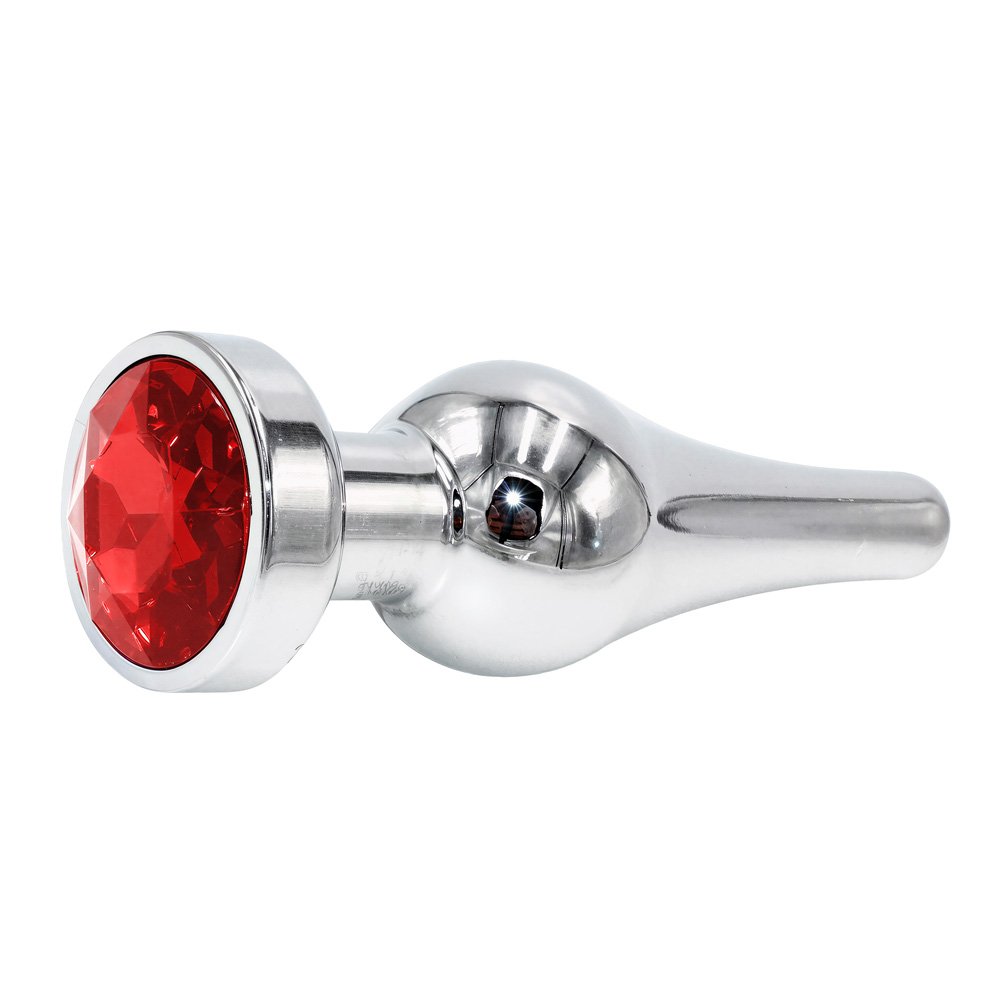 Plug Anal Joia em A�o Inox Tamanho M com Cristal Vermelho e Formato C�nico Anat�mico de 10 x 3cm | Foto 02