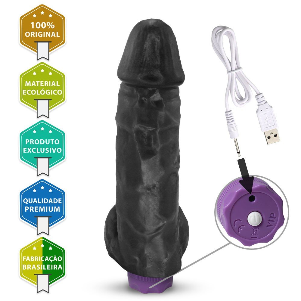 P�nis Real�stico com Vibrador CRONO 20 x 5cm Preto em uso