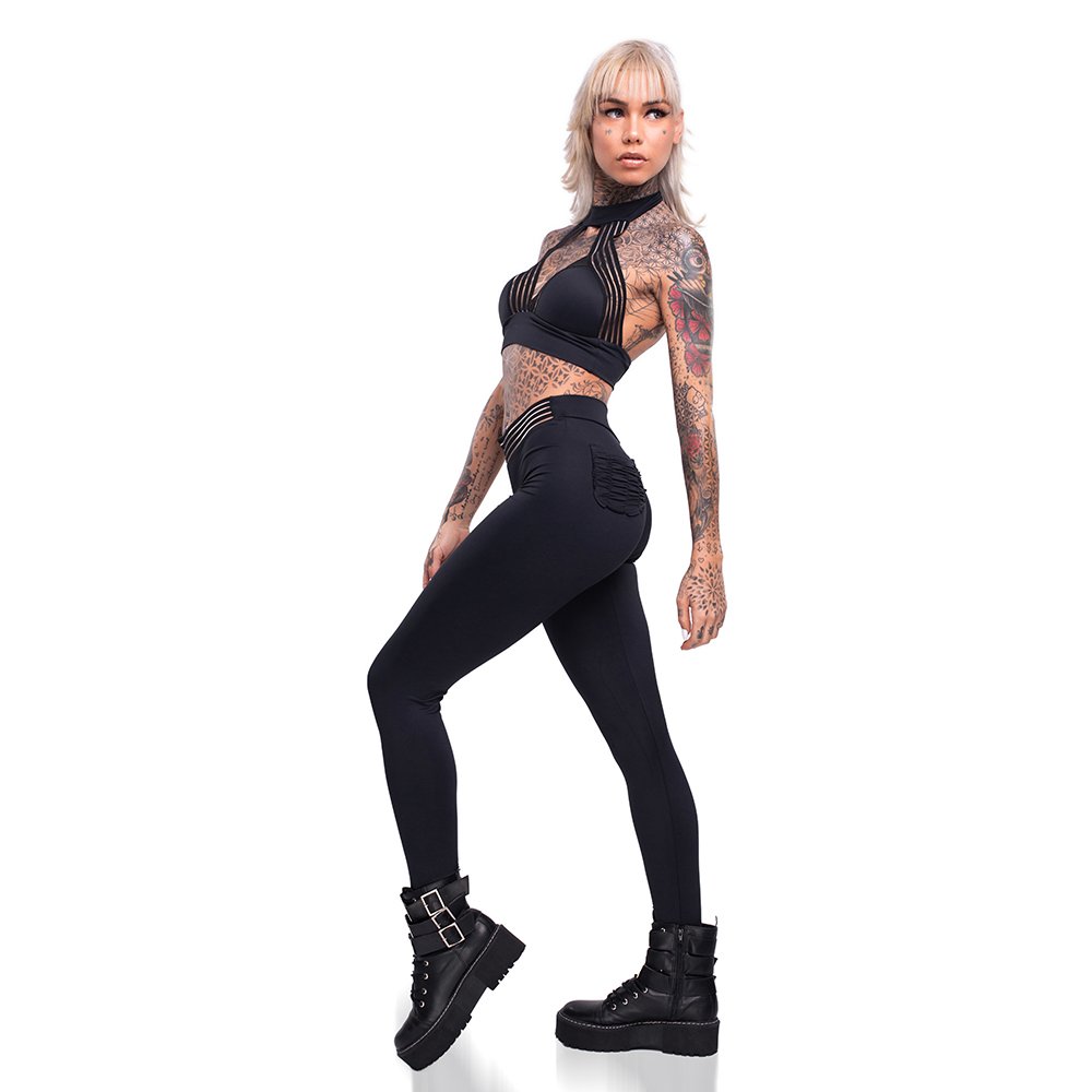 Conjunto Sensual Sexy em Suplex Poliamida Cal�a Levanta Bumbum e Cropped Frente �nica Preto | Foto 05