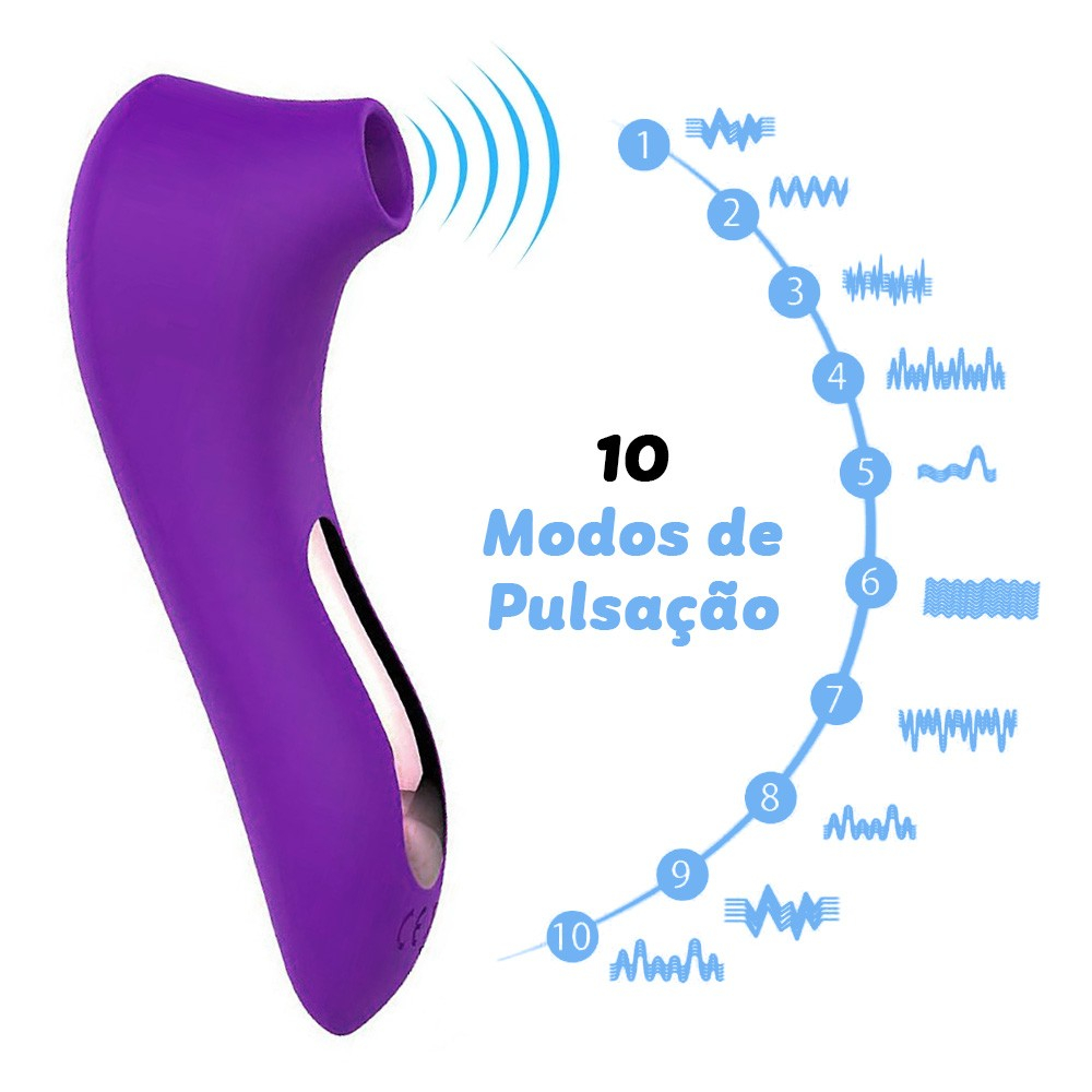 Pulsador de Clit�ris Roxo em Silicone, 10 pulsa��es. Detalhe frontal, exibindo o bico do pulsador pronto para estimula��o cont�nua.