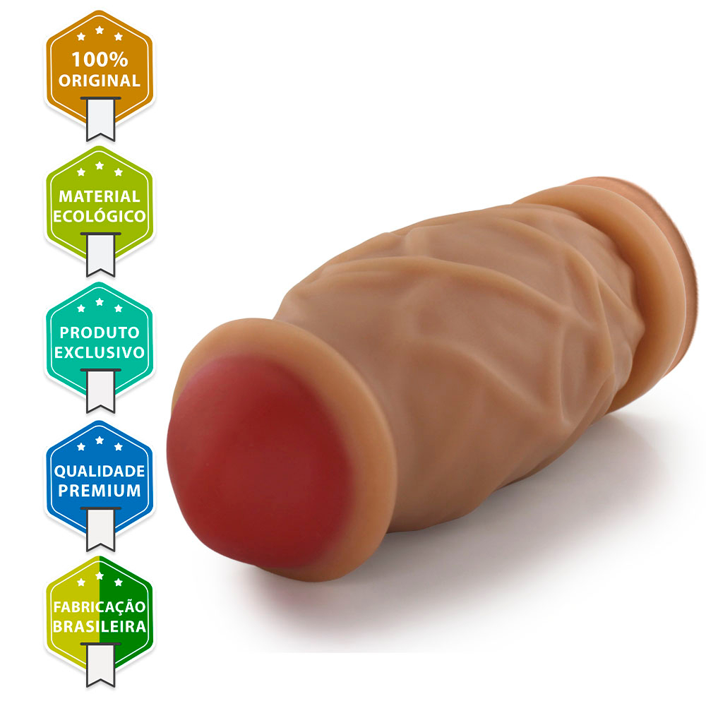 P�nis Gigante e Grosso com Ventosa Cogumelo em PVC Flex�vel, vis�o frontal, mostrando sua textura e a ventosa na base.