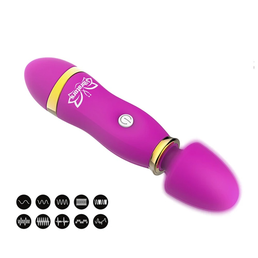 Massageador Er�tico Varinha M�gica Pink com 12 Vibra��es, vista lateral com detalhes dos modos de vibra��o