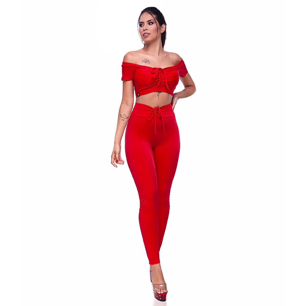 Conjunto Sensual em Suplex Poli�ster com Cal�a Sexy Levanta Bumbum e Cropped Vermelho | Foto 05
