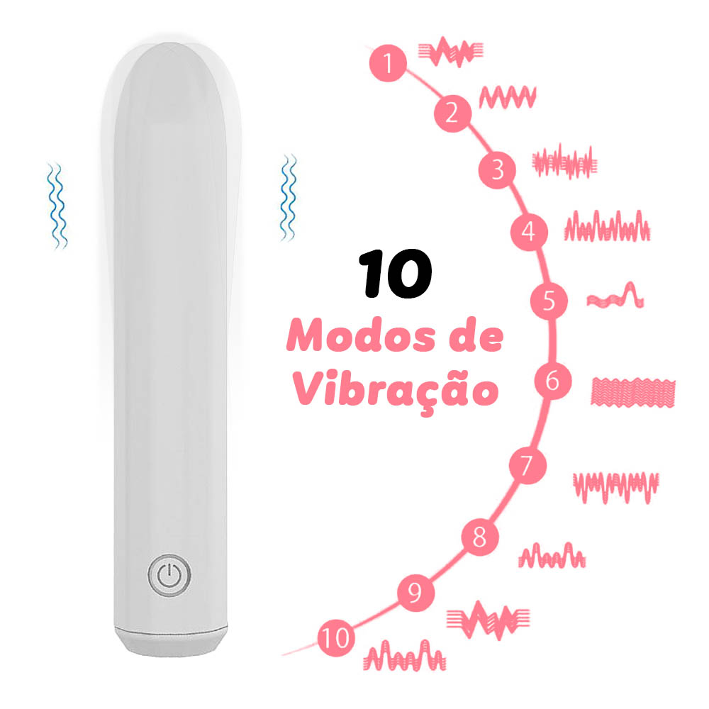 Vibrador Bullet Recarreg�vel em Silicone Nero Branco com 10 Vibra��es demonstrando os 10 modos de vibra��o