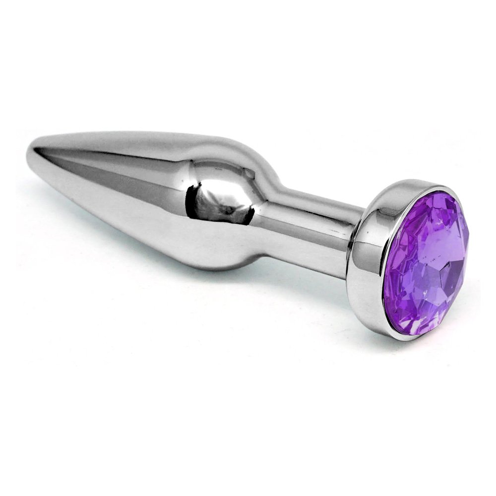 Plug Anal Joia em A�o Inox Tamanho P com Cristal Roxo e Formato C�nico Progressivo de 11 x 2,8cm | Foto 02