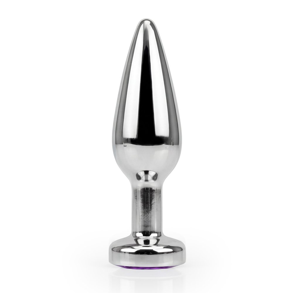 Plug Anal Joia em A�o Inox Tamanho P com Cristal Roxo e Formato C�nico Progressivo de 11 x 2,8cm | Foto 03