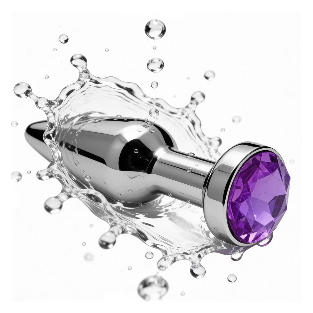 Plug Anal Joia em A�o Inox Tamanho P com Cristal Roxo e Formato C�nico Progressivo de 11 x 2,8cm | Foto 05