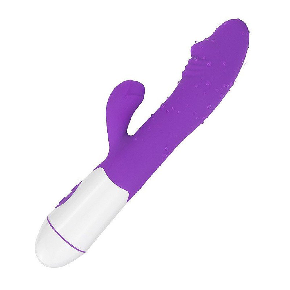 Vibrador Duplo Recarreg�vel em Silicone 30 Vibra��es Sime 2 Roxo - Vis�o superior que mostra a textura do material e os pontos de estimula��o
