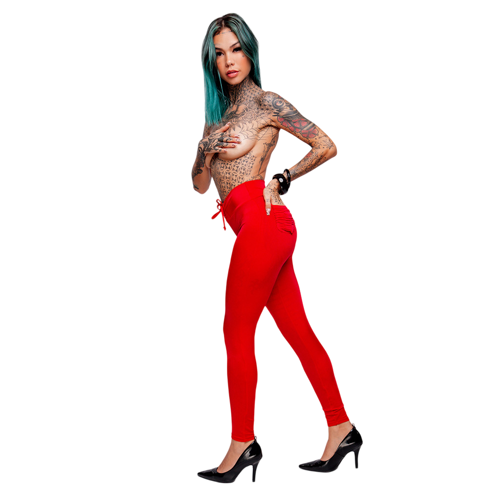 Cal�a Sensual Sexy Vermelha com la�o na cintura, c�s alto e modelagem justa