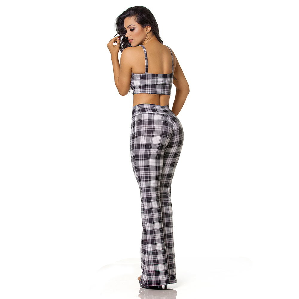 Conjunto Sensual Sexy em Suplex Poliamida com Bojo Cal�a Flare Xadrez | Foto 04