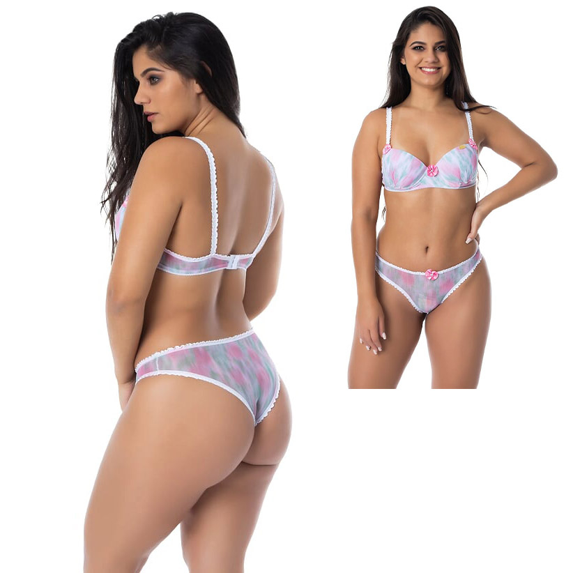 Conjunto Sensual Florence em Tie Dye, com modelo de frente e costas na mesma imagem