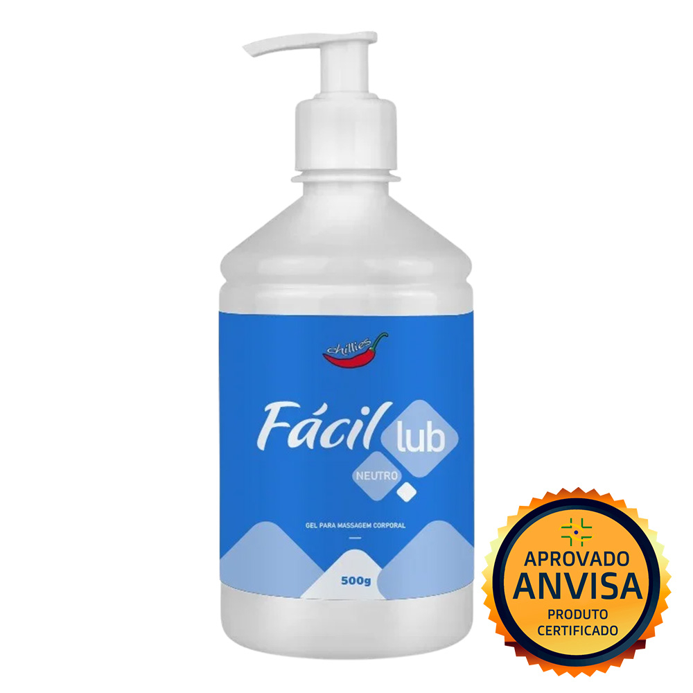 Lubrificante F�cil Lub Neutro 500g com selo de 'Aprovado ANVISA Produto Certificado'