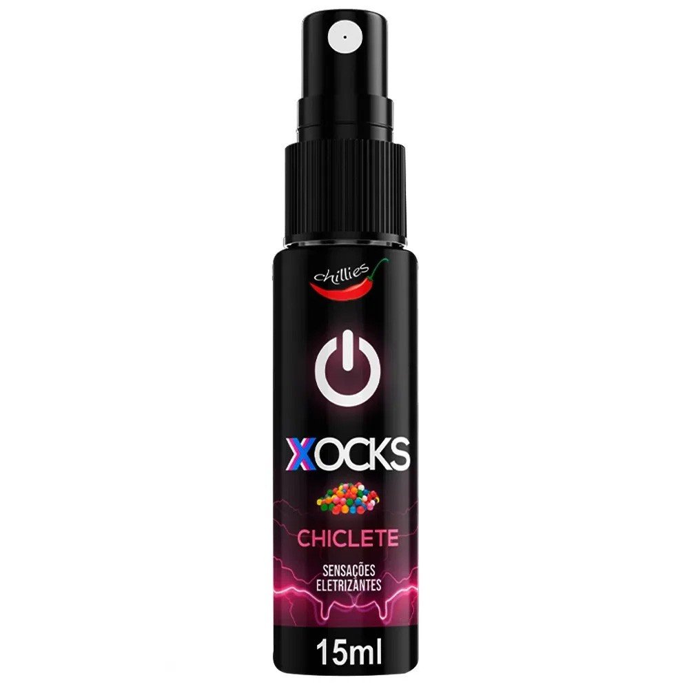 Vibrador L�quido Aroma Chiclete Xocks 15ml | Vista lateral do frasco com r�tulo vibrante.