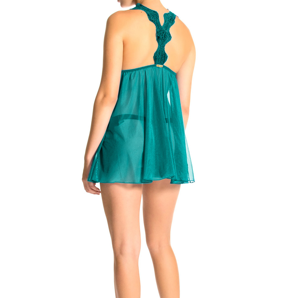 Camisola em Tule com Renda e Faixa de Cetim Sou Eu Papai Cyan - Vista traseira