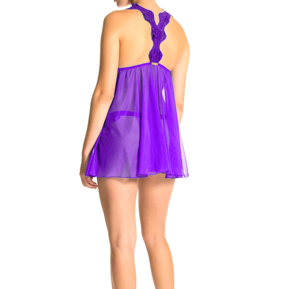 Camisola em Tule Roxo com Renda e Faixa de Cetim Sou Eu Papai, vista traseira