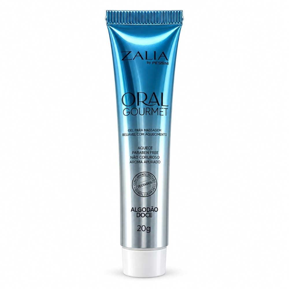 tubo de gel para sexo oral que aquece e beij�vel, sabor Algod�o Doce, da marca Zalia Oral Gourmet