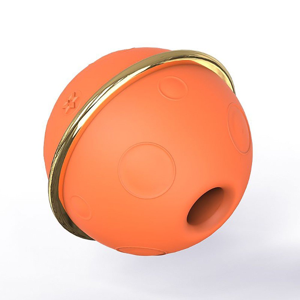 Estimulador de Clit�ris em Silicone com 9 Pulsa��es Recarreg�vel Planet Laranja, vista angular destacando a entrada para estimula��o e anel dourado.