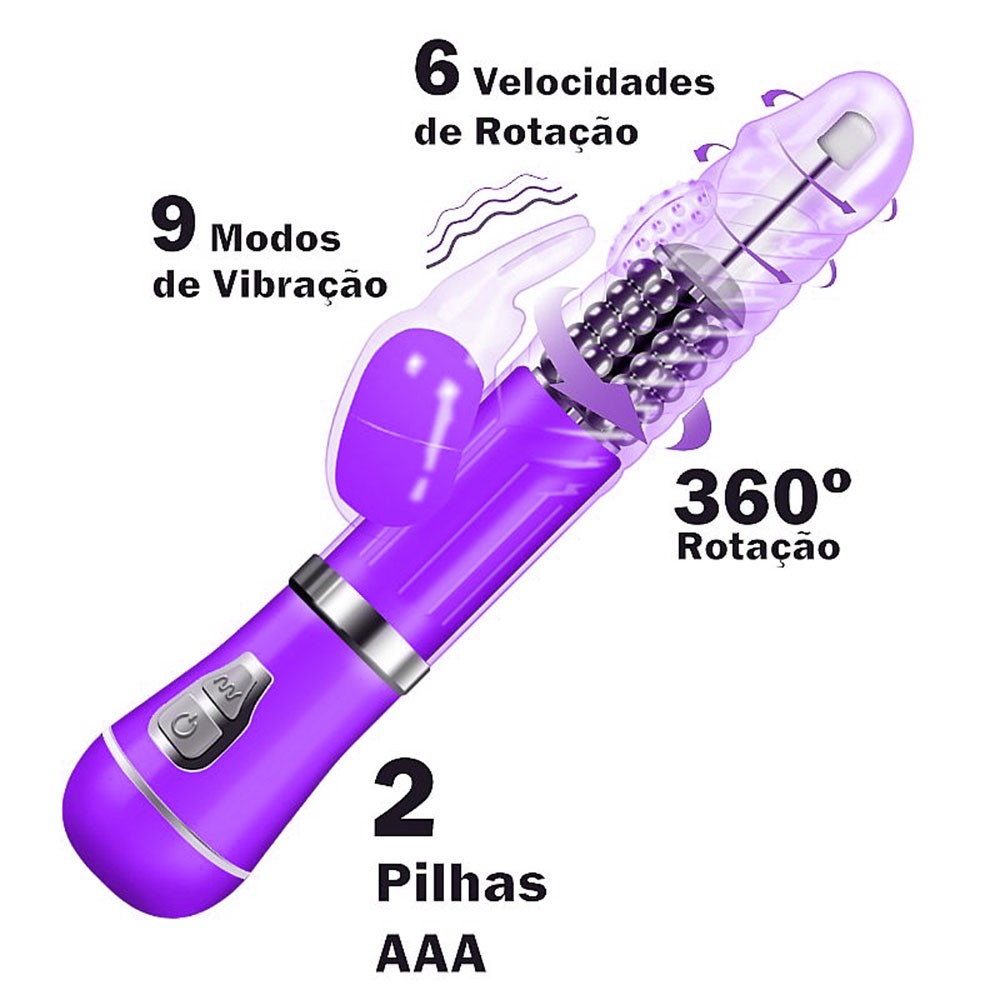 Vibrador Rabbit em Jelly 9 Vibra��es e 6 Rota��es com Estimulador de Clit�ris Coelho II Roxo | Foto 05