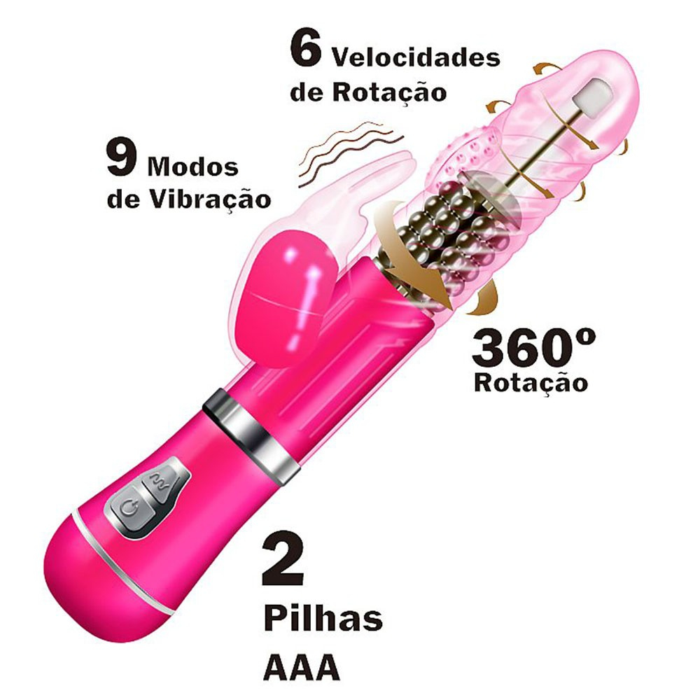 Vibrador Rabbit em Jelly 9 Vibra��es e 6 Rota��es com Estimulador de Clit�ris Coelho II Pink | Foto 05
