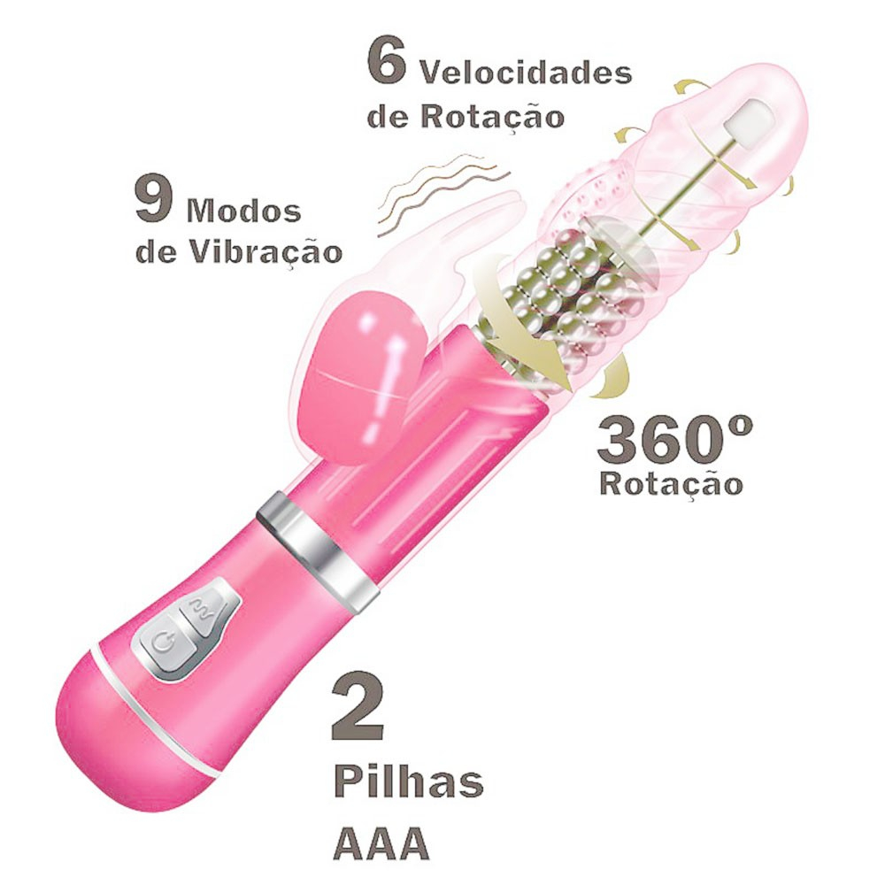 Vibrador Rabbit em Jelly 9 Vibra��es e 6 Rota��es com Estimulador de Clit�ris Coelho II Rosa | Foto 05