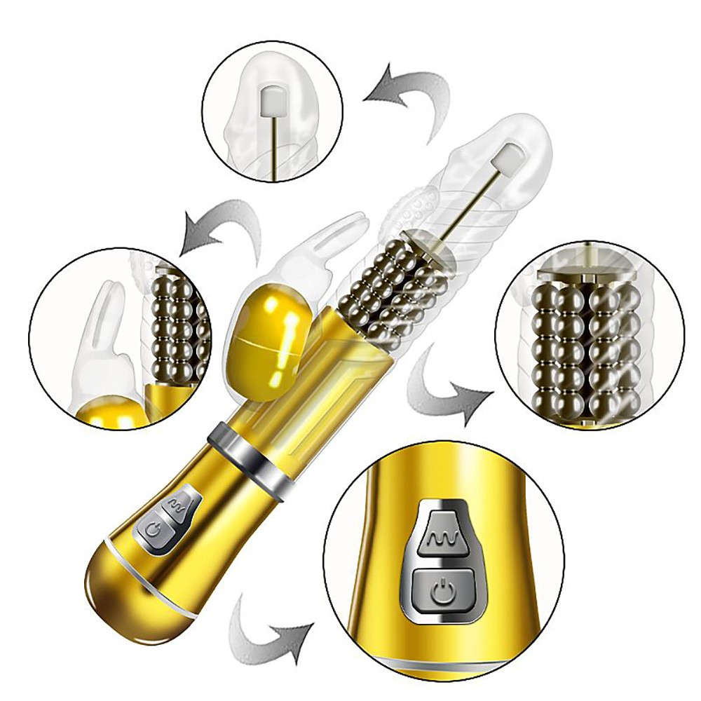 Vibrador Rabbit em Jelly 9 Vibra��es, 6 Rota��es com Estimulador de Clit�ris Coelho II Dourado | Foto 05