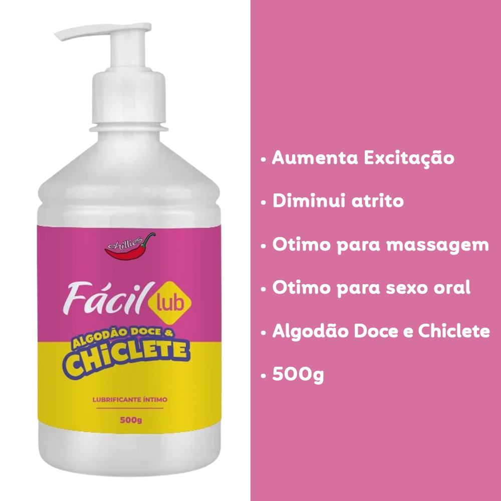 Lubrificante Beij�vel F�cil Lub Algod�o Doce e Chiclete 500g com benef�cios: Aumenta Excita��o, Diminui atrito, �timo para massagem, �timo para sexo oral