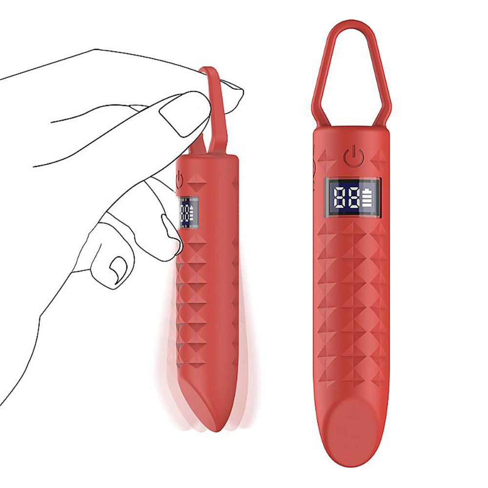 Vibrador Bullet Recarreg�vel em Silicone com 10 Vibra��es e Visor LED Vermelho em foco mostrando a textura e o visor LED