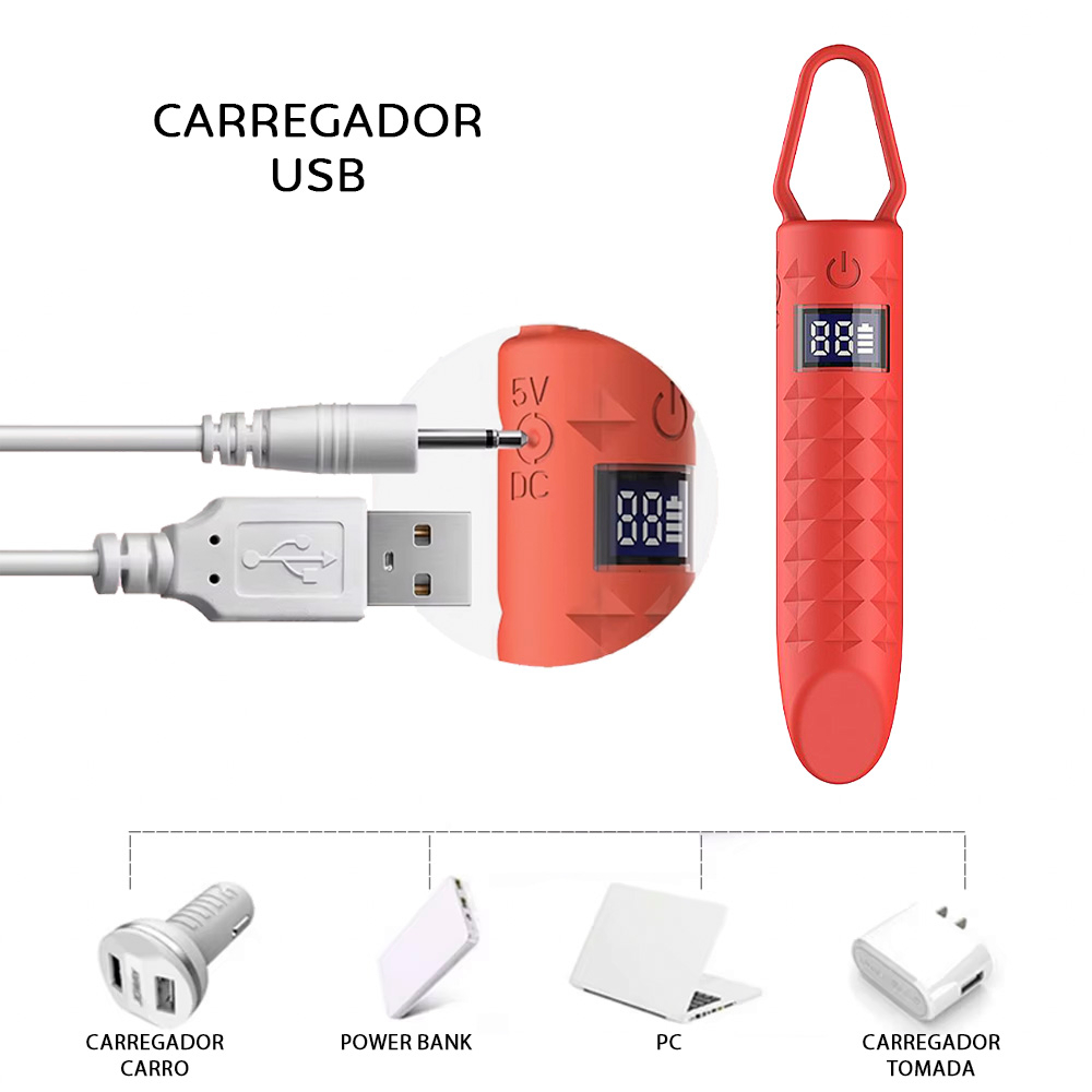 Vibrador Bullet Recarreg�vel em Silicone com 10 Vibra��es e Visor LED Vermelho | Foto 05