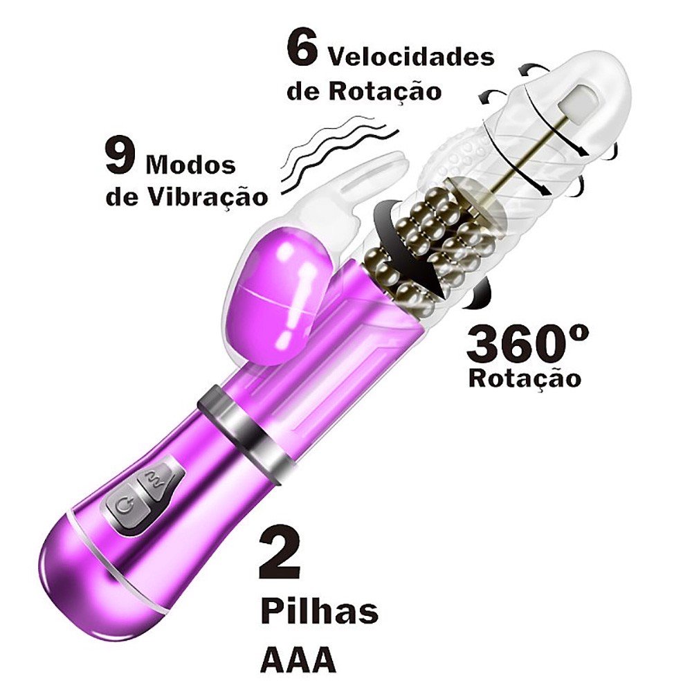 Vibrador Rabbit em Jelly 9 Vibra��es 6 Rota��es com Estimulador de Clit�ris Coelho II Roxo Met�lico | Foto 04