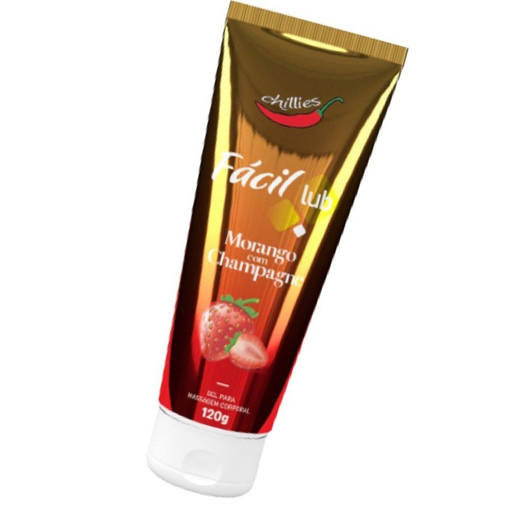 Gel Lubrificante Beij�vel Morango com Champanhe F�cil Lub 120g - embalagem deitada mostrando volume e brilho
