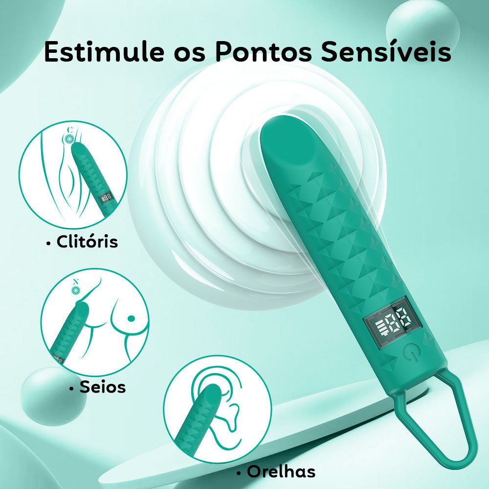 Vibrador Bullet Recarreg�vel em Silicone com 10 Vibra��es e Visor LED Cyan | Foto 04