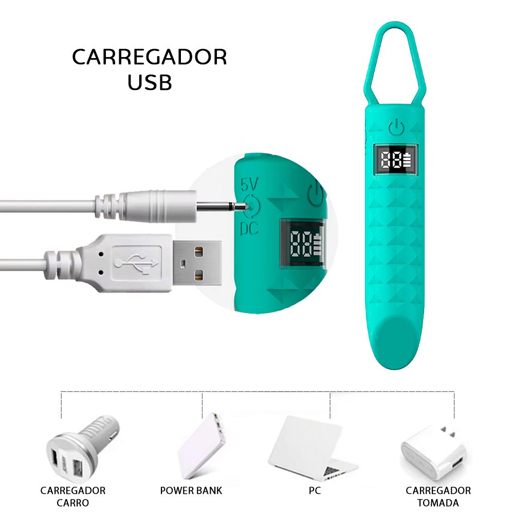 Vibrador Bullet Recarreg�vel em Silicone com 10 Vibra��es e Visor LED Cyan | Foto 05