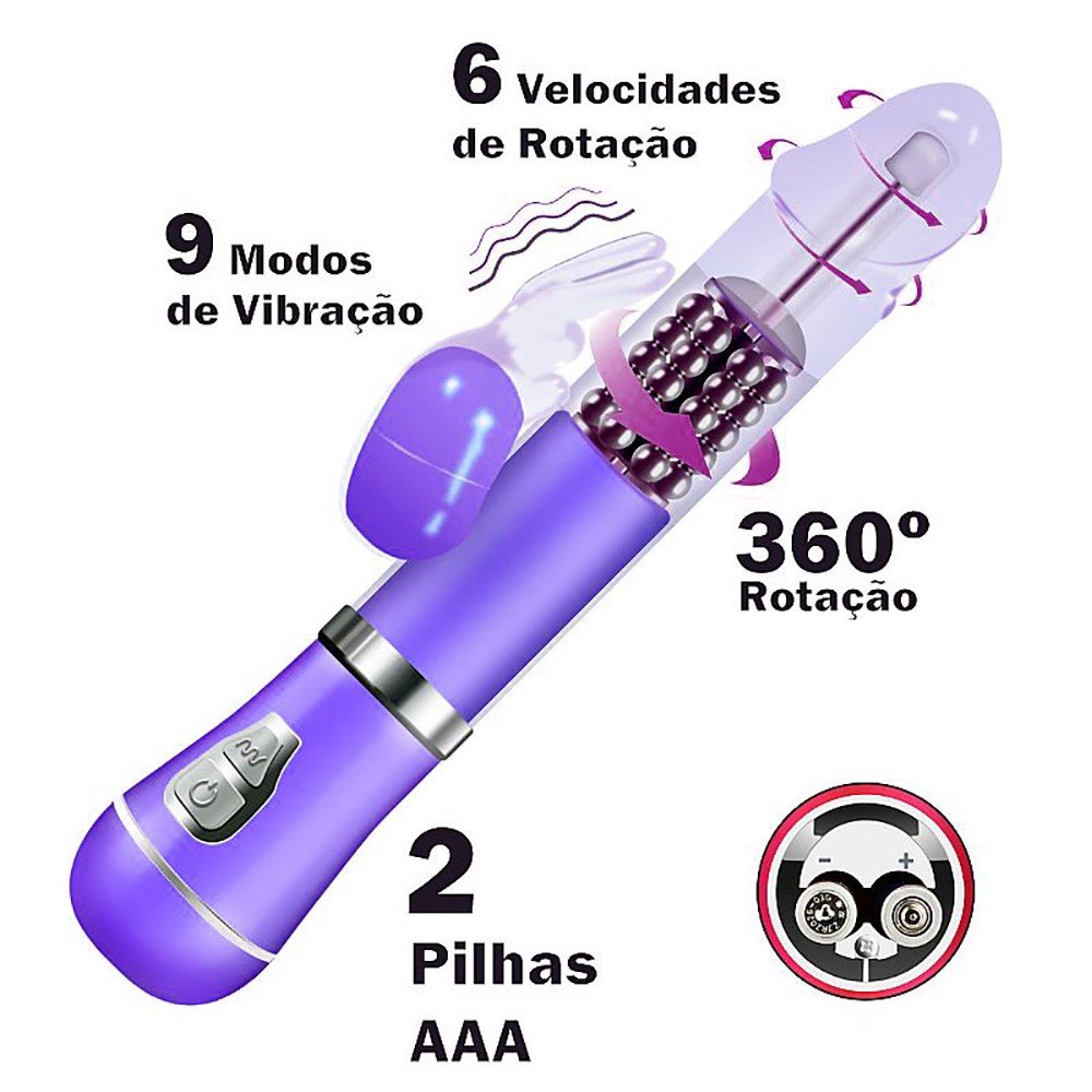Vibrador Rabbit em Jelly 9 Vibra��es e 6 Rota��es com Estimulador de Clit�ris Coelho I Roxo | Foto 04
