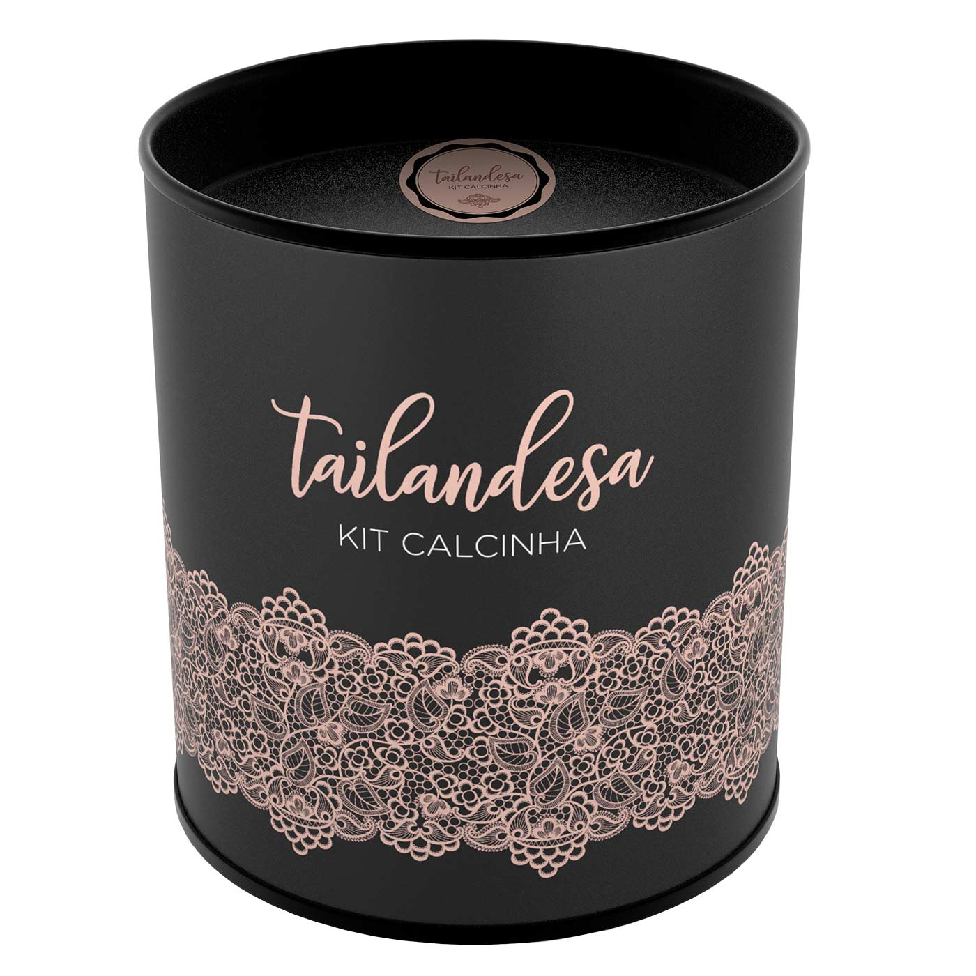 Componentes do Kit Calcinha Tailandesa Fio Dental Sexy P�rola Preto: calcinha, m�scara, sach� de gel e caixa