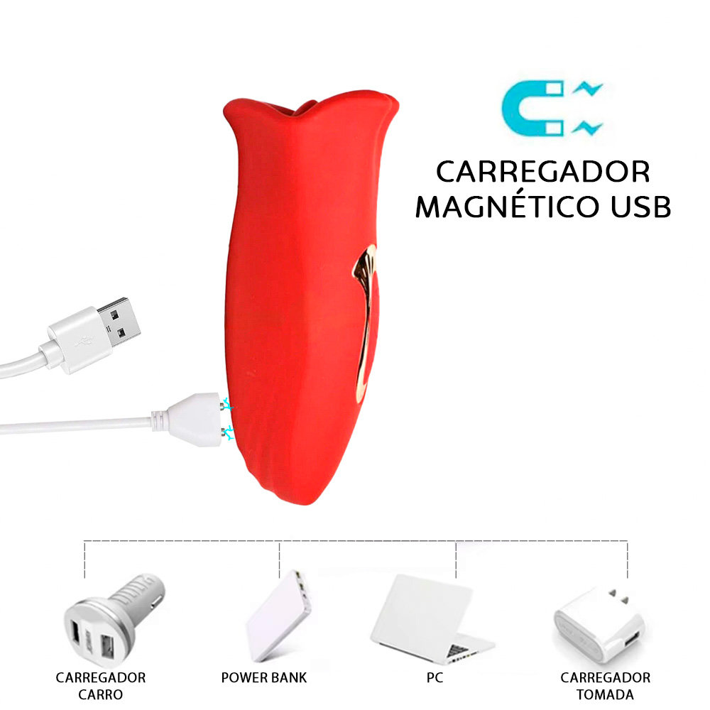 Pulsador de Clit�ris Recarreg�vel em Silicone com 10 Pulsa��es e 10 Vibra��es Magic Kiss Vermelho | Foto 05